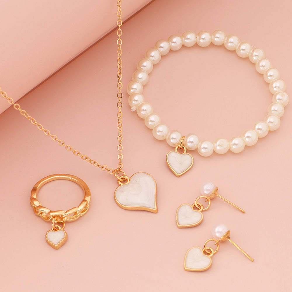 Peach heart alloy pearl jewelry 5-piece set