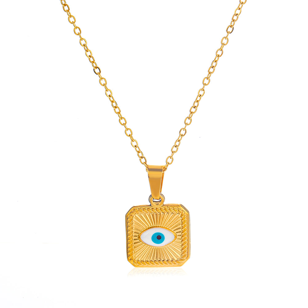 Casual devil's eye square stainless steel enamel plating 18k gold plated necklace