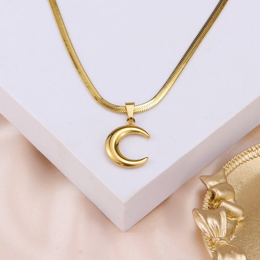 Simple style moon stainless steel titanium steel pendant necklace 1 piece