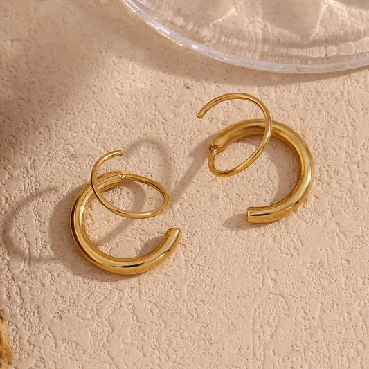 1 pair basic simple style classic style solid color plating stainless steel 18k gold plated ear studs