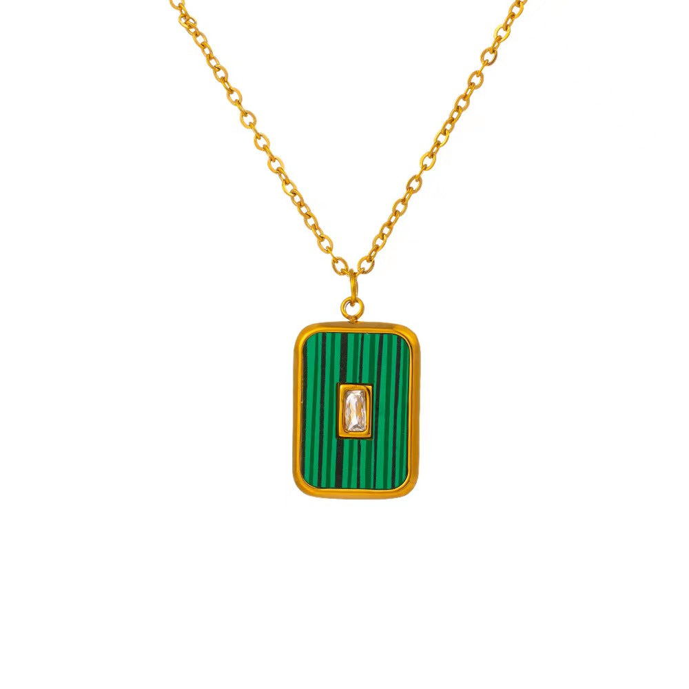 Simple style roman style commute square titanium steel plating inlay rhinestones 18k gold plated pendant necklace