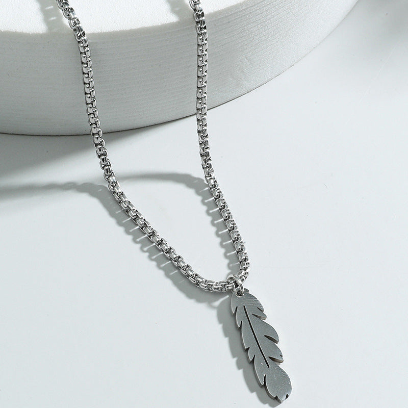 Fashion simple feather necklace personalized stainless steel leaf pendant cross-border jewelry