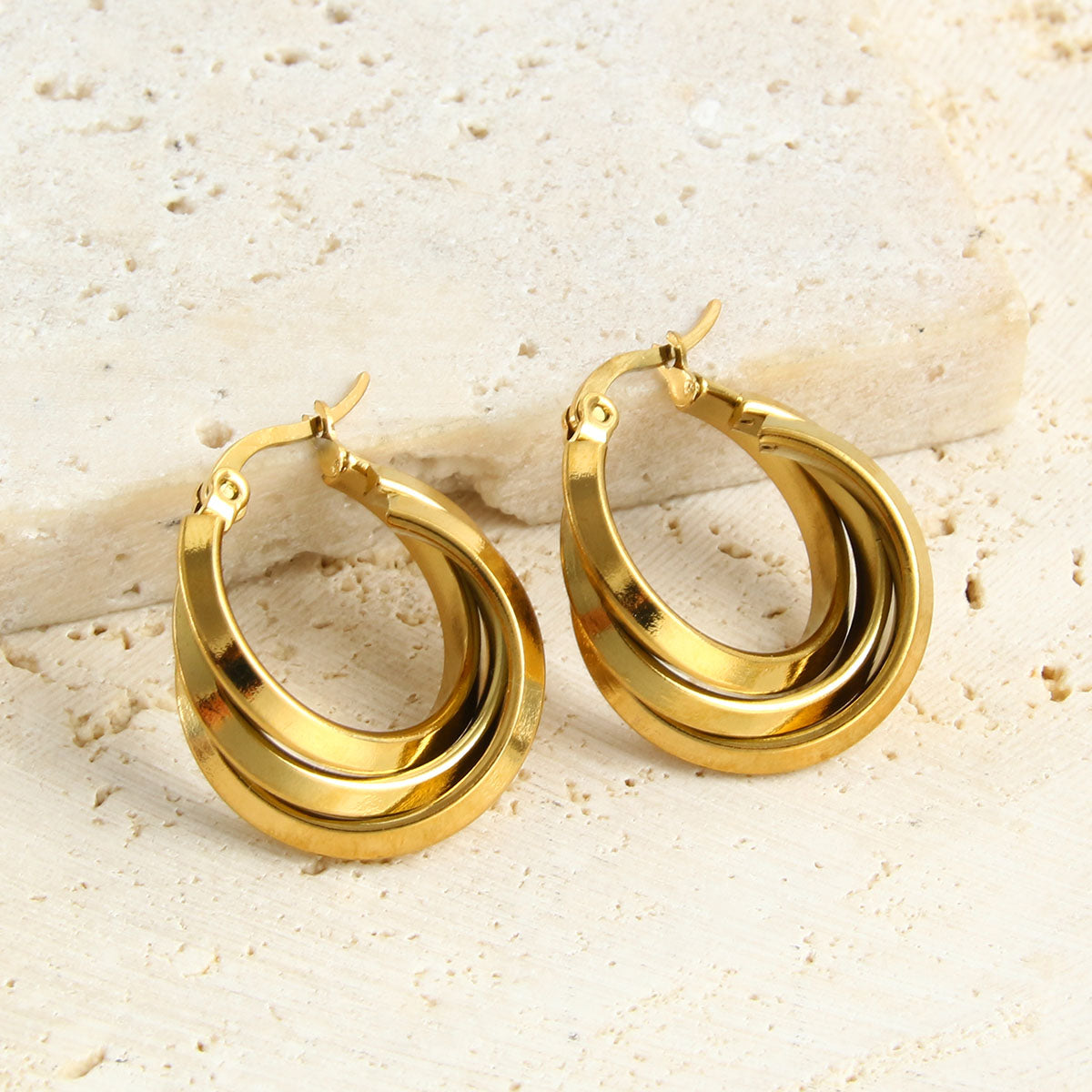 1 Pair Vacation Simple Style Geometric Plating Stainless Steel 18K Gold Plated Earrings