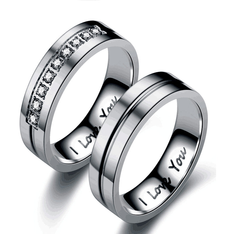 Jewelry letter inlaid diamond stainless steel ring