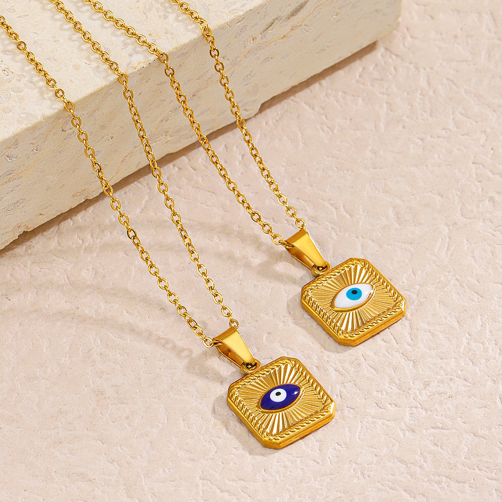 Casual devil's eye square stainless steel enamel plating 18k gold plated necklace