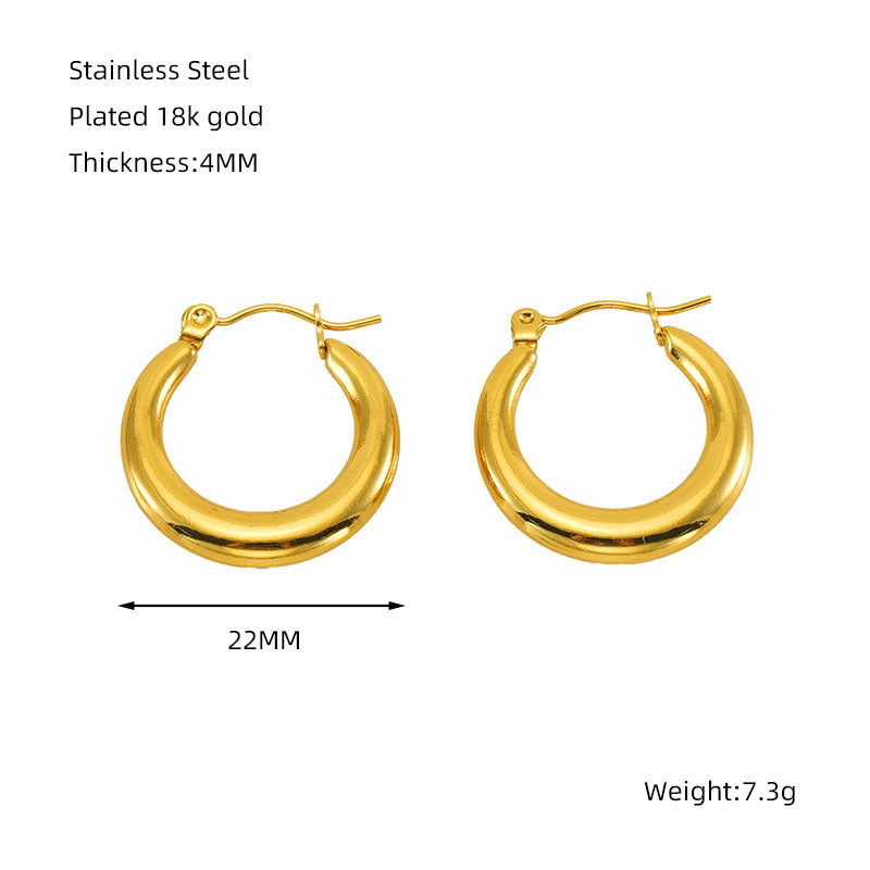 1 piece simple style classic style solid color polishing plating stainless steel titanium steel 18k gold plated earrings