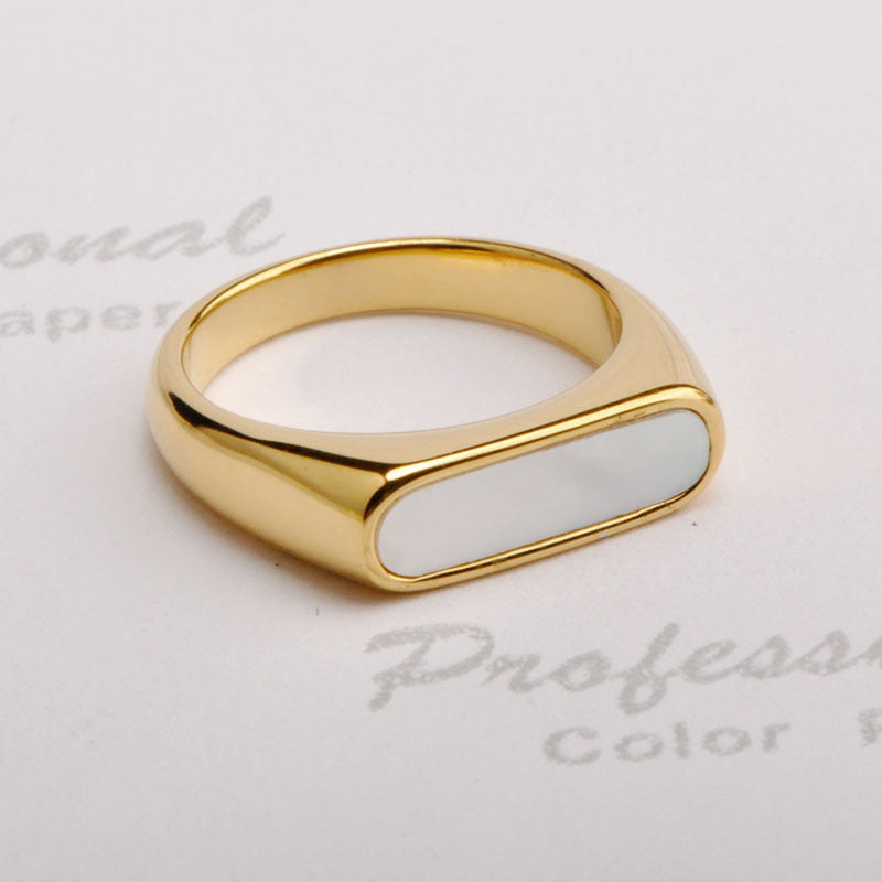 Simple style geometric titanium steel plating inlay shell rings 1 piece