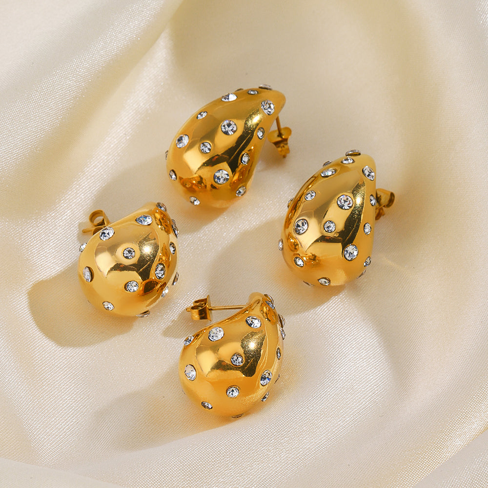 1 pair ig style water droplets plating inlay stainless steel zircon 18k gold plated ear studs