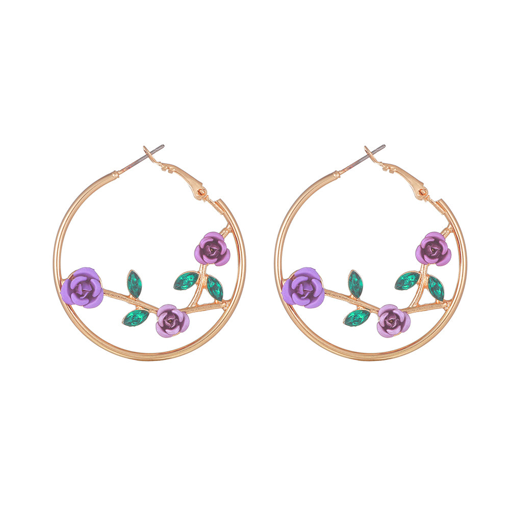 1 pair sweet flower plating zinc alloy 18k gold plated hoop earrings