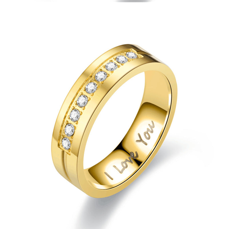 Jewelry letter inlaid diamond stainless steel ring