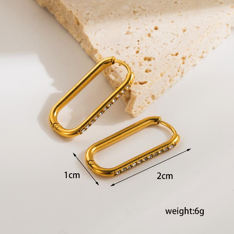 1 pair basic commute square plating inlay stainless steel zircon 18k gold plated ear studs