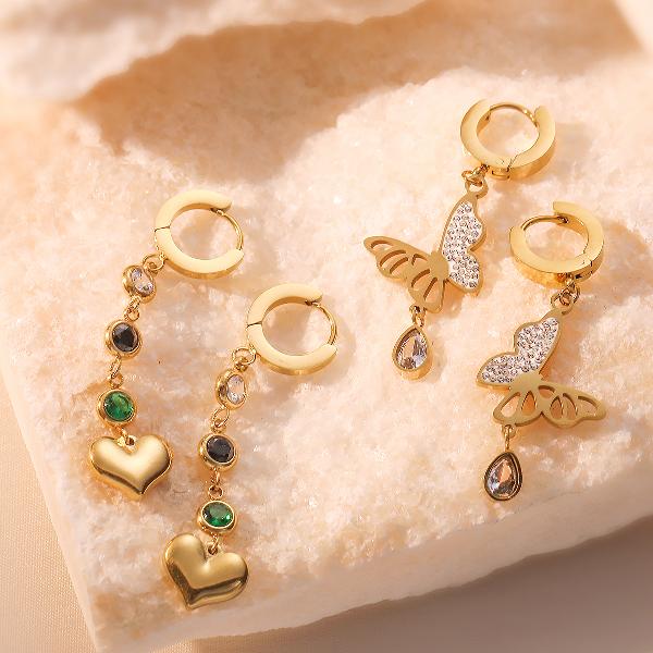 1 pair simple style commute butterfly plating inlay titanium steel zircon 18k gold plated drop earrings