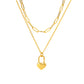 Simple style heart shape stainless steel chain 18k gold plated double layer necklaces