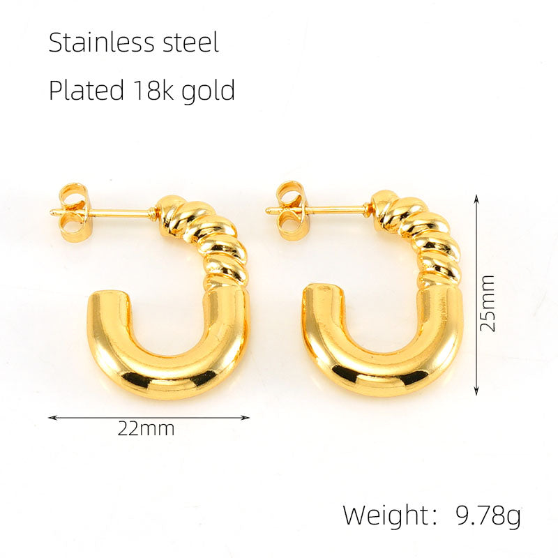 1 pair elegant square water droplets polishing plating stainless steel 18k gold plated earrings