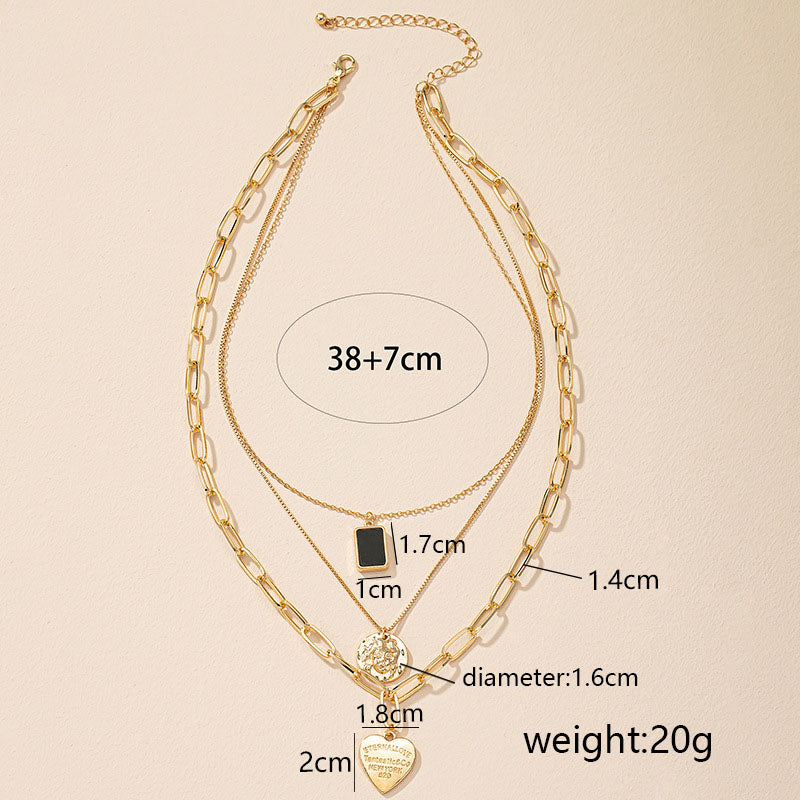 Layered female portrait alloy necklace gold heart-shaped pendant