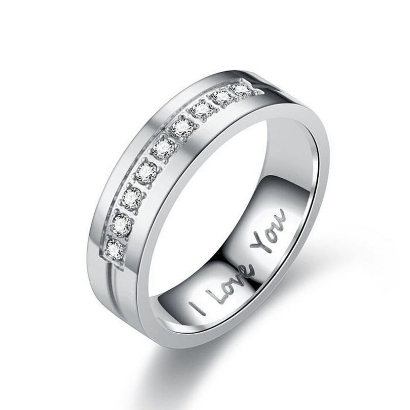 Jewelry letter inlaid diamond stainless steel ring