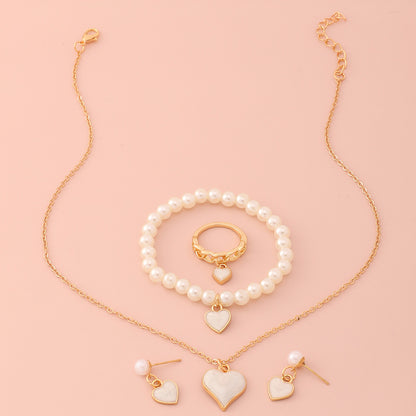 Peach heart alloy pearl jewelry 5-piece set