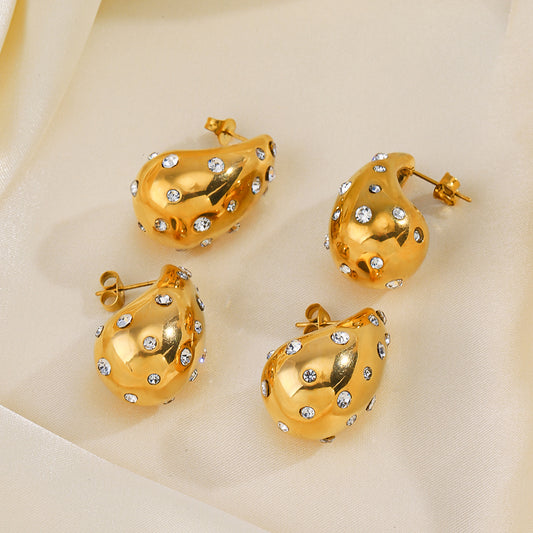 1 pair ig style water droplets plating inlay stainless steel zircon 18k gold plated ear studs