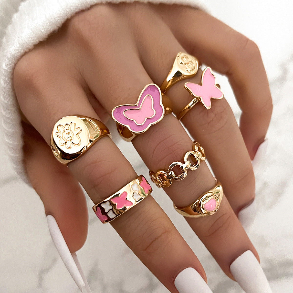 Sweet heart shape butterfly alloy plating rings