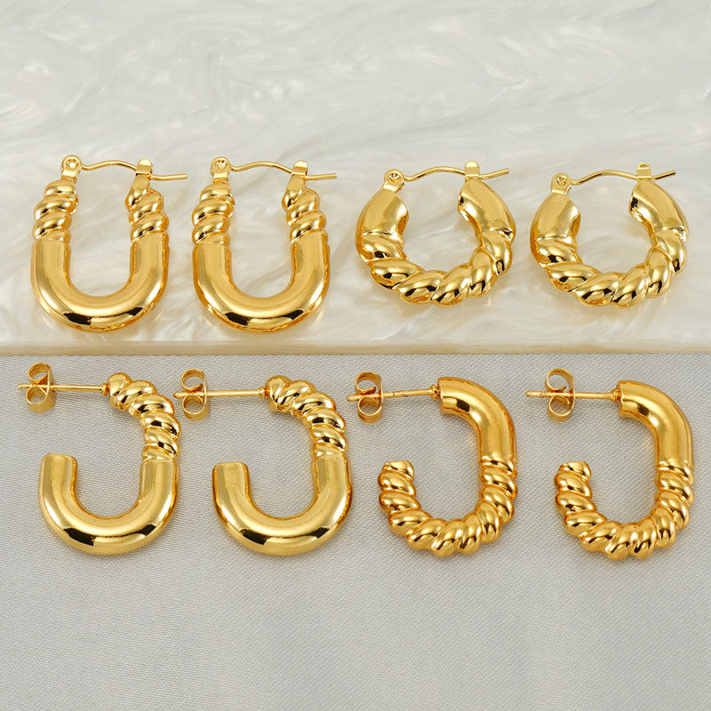 1 pair elegant square water droplets polishing plating stainless steel 18k gold plated earrings