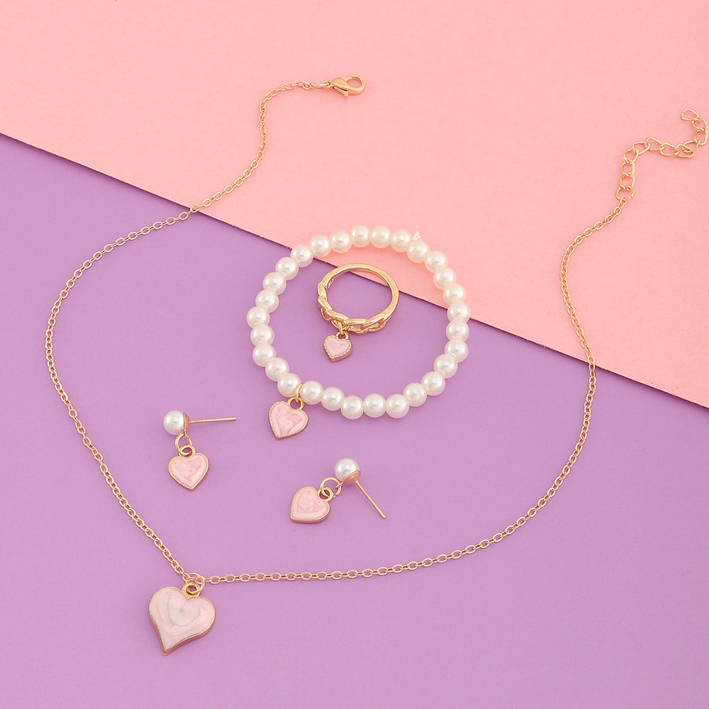 Peach heart alloy pearl jewelry 5-piece set