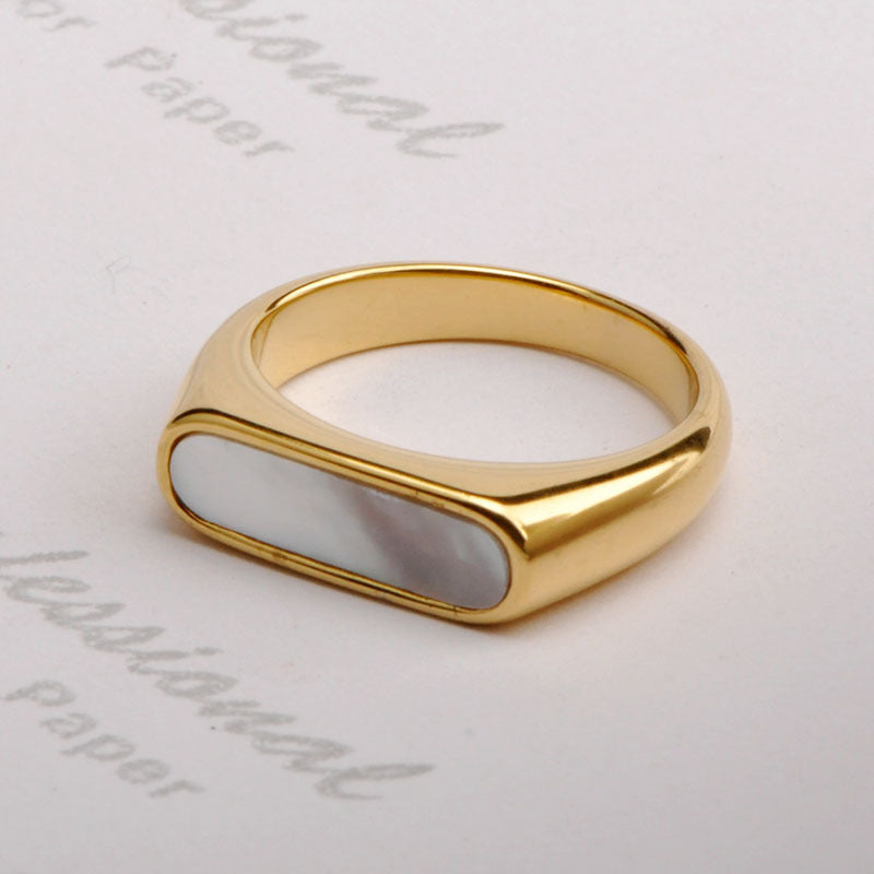 Simple style geometric titanium steel plating inlay shell rings 1 piece