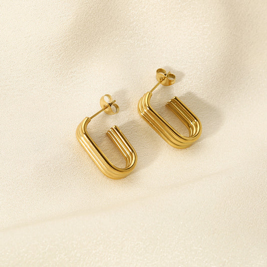 1 pair classic style solid color asymmetrical plating stainless steel 18k gold plated drop earrings