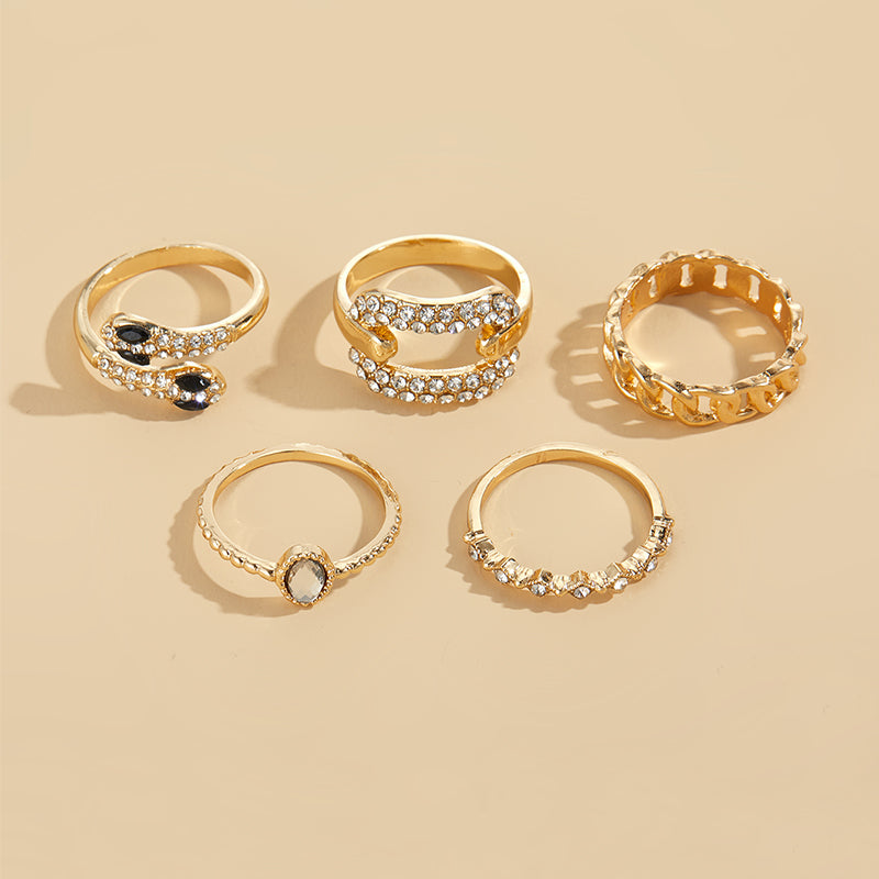 Fashion snake alloy rhinestones women's rings 1 set