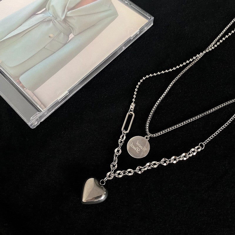 elegant streetwear heart shape titanium steel layered necklaces